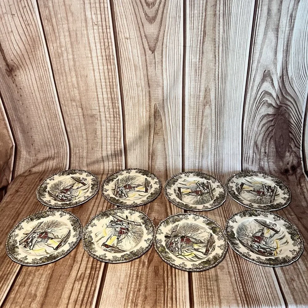Johnson Bros Friendly Village School, Ice, Sugar House's. Set 8 Pc X 6